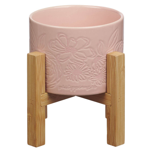 Sophia Pink Planter Pot and Bamboo Stand - KI Gifts Christian Supplies