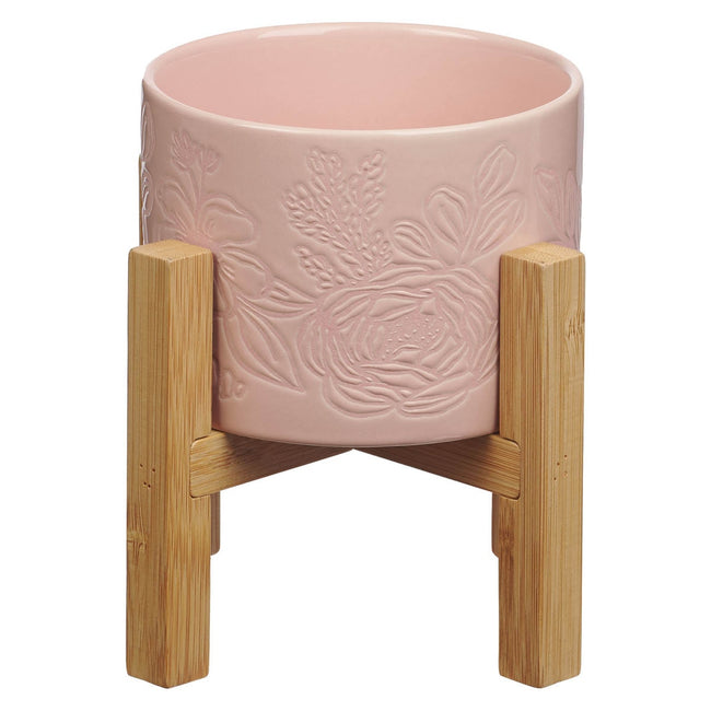 Sophia Pink Planter Pot and Bamboo Stand