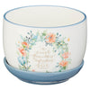 Sweet Friendship Bright Floral Wreath Ceramic Planter with Saucer - Proverbs 27:9 - KI Gifts Christian Supplies