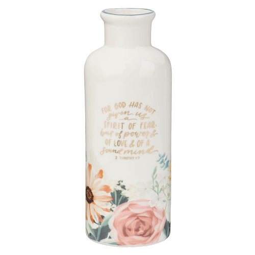 God Has Not Given Us a Spirit of Fear Teal Floral Ceramic Table Vase - Timothy 1:7 - KI Gifts Christian Supplies