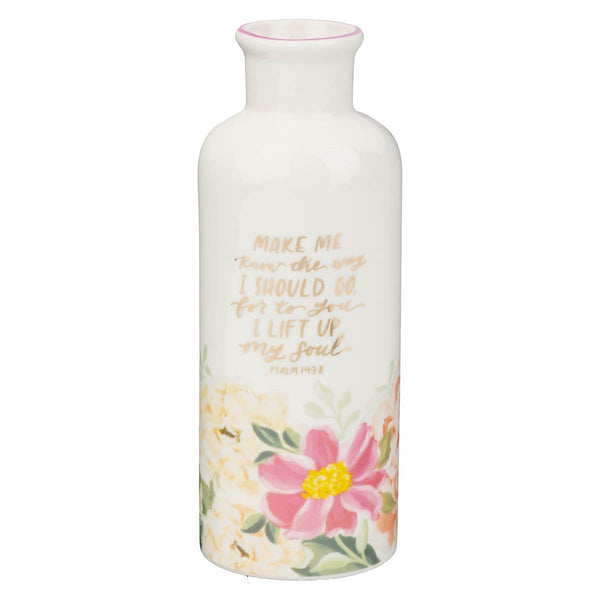 The Way I Should Go Pink Floral Ceramic Table Vase - Psalm 143:8 - KI Gifts Christian Supplies