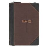 Man of God Espresso Brown and Walnut Faux Leather Classic Journal with Zipper Closure - 1 Timothy 6:11 - KI Gifts Christian Supplies