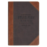 Stand Firm in the Faith Honey-brown and Espresso Faux Leather Classic Journal - 1 Corinthians 16:13 - KI Gifts Christian Supplies