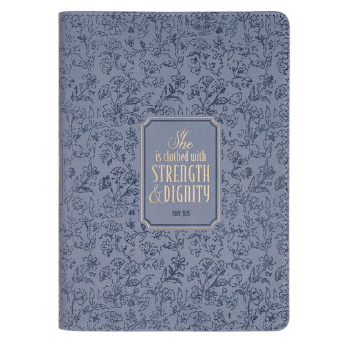 Strength and Dignity Blue Cottage Garden Faux Leather Classic Journal - Proverbs 31:25