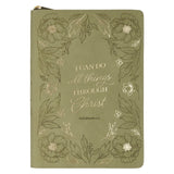 All Things Green Floral Faux Leather Classic Journal with Zipper Closure - Philippians 4:13