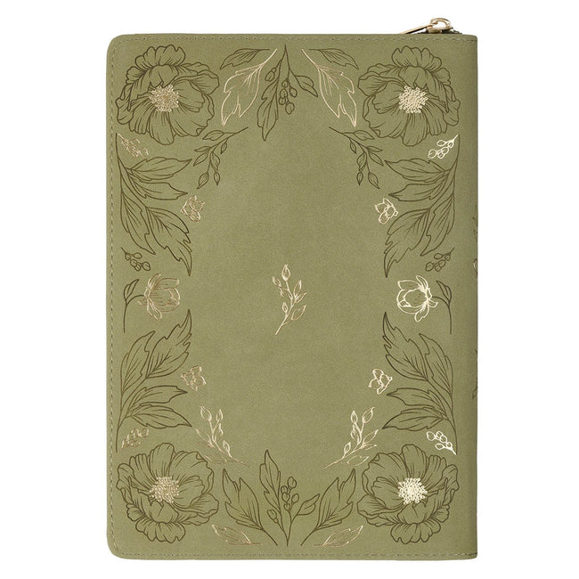All Things Green Floral Faux Leather Classic Journal with Zipper Closure - Philippians 4:13