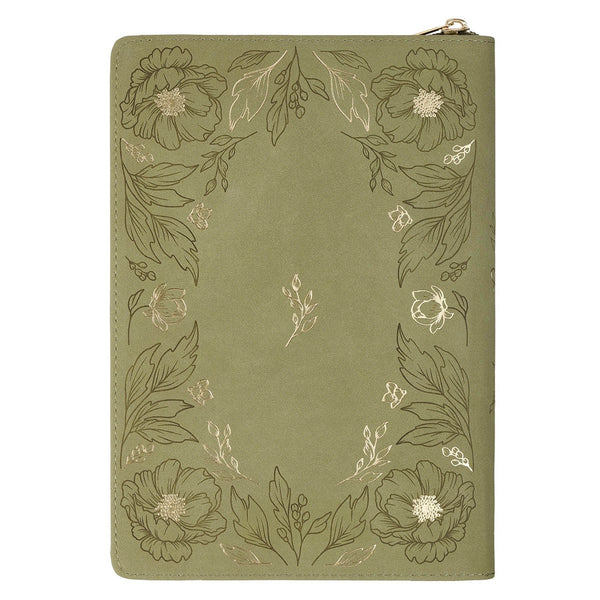 All Things Green Floral Faux Leather Classic Journal with Zipper Closure - Philippians 4:13