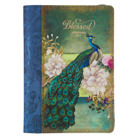 Blessed Blue Peacock Hardcover Journal - Jeremiah 7:7