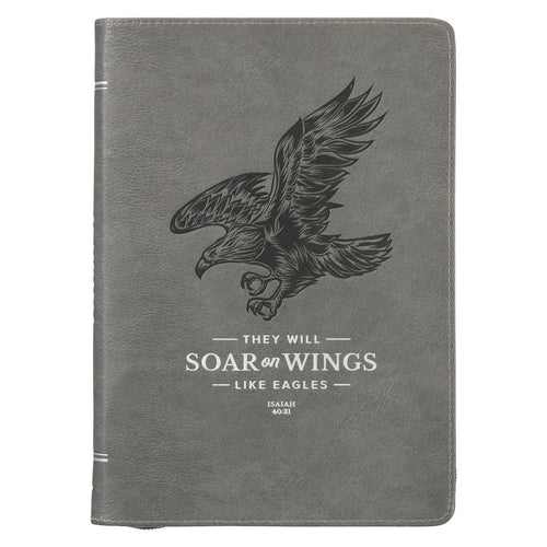 Wings Like Eagles Steel Gray Faux Leather Journal with Zipper Closure - Isaiah 40:31