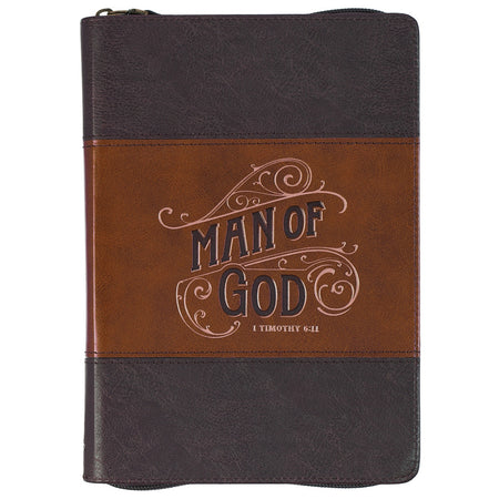 Strong and Courageous Honey-brown Faux Leather Journal with Zipper Closure - Joshua 1:9