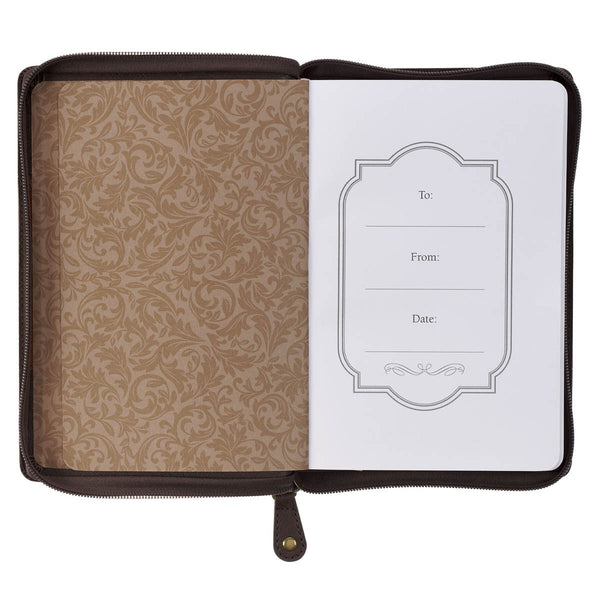 Man of God Honey-brown and Espresso Faux Leather Journal with Zipper Closure - 1 Timothy 6:11