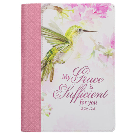 My Grace is Sufficient Chartreuse Hummingbird Large Wirebound Journal - 2 Corinthians 12:9
