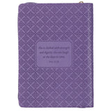 Strength & Dignity Hummingbird Purple Faux Leather Classic Journal with Zipper Closure - Proverbs 31:25