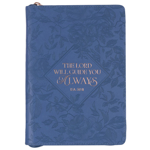 The Lord Will Guide You Blue Faux Leather Classic Journal with Zipper Closure - Isaiah 58:11 - KI Gifts Christian Supplies