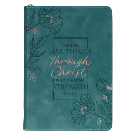 Strong and Courageous Honey-brown Faux Leather Journal with Zipper Closure - Joshua 1:9