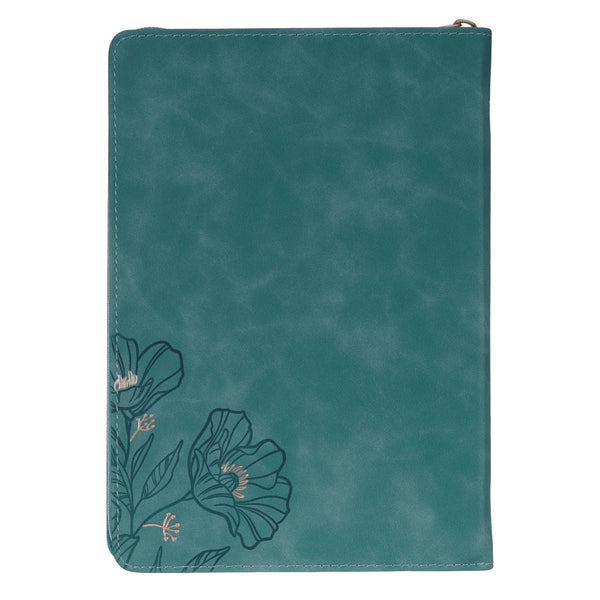 Through Christ Teal Faux Leather Journal with Zippered Closure - Philippians 4:13