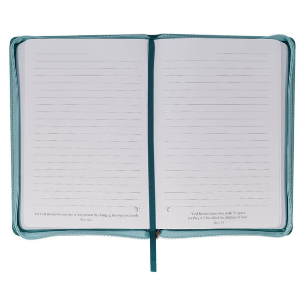 Through Christ Teal Faux Leather Journal with Zippered Closure - Philippians 4:13