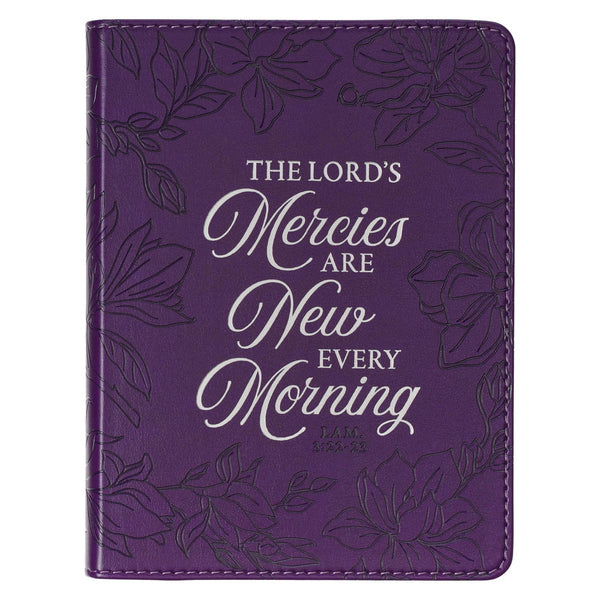 New Mercies Purple Floral Faux Leather Handy-sized Journal - Lamentations 3:22-23 - KI Gifts Christian Supplies