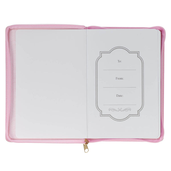 Strength and Dignity Pink Faux Leather Journal with Zippered Closure - Proverbs 31:25