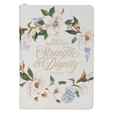 Strength and Dignity Blush Magnolia Faux Leather Journal - Proverbs 31:25 - KI Gifts Christian Supplies