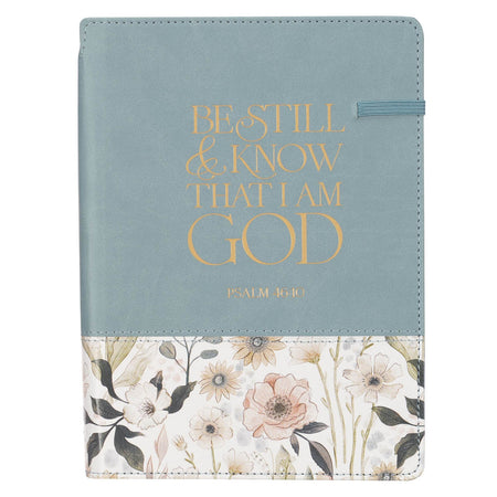 Be Still Teal Watercolor Floral Exposed Clay Base Ceramic Mug - Psalm 46:10