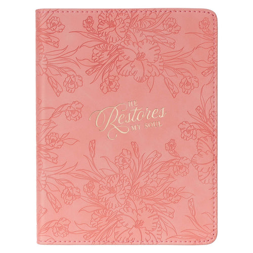 He Restores My Soul Pink Floral Faux Leather Handy-sized Journal - Psalm 23:3 - KI Gifts Christian Supplies