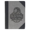 Be Strong in the Lord Black and Gray Lion Faux Leather Journal - Ephesians 6:10 - KI Gifts Christian Supplies