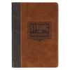 Strong and Courageous Espresso and Saddle Tan Faux Leather Classic Journal - Joshua 1:9 - KI Gifts Christian Supplies