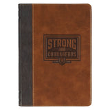 Strong and Courageous Espresso and Saddle Tan Faux Leather Classic Journal - Joshua 1:9 - KI Gifts Christian Supplies