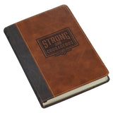 Strong and Courageous Espresso and Saddle Tan Faux Leather Classic Journal - Joshua 1:9