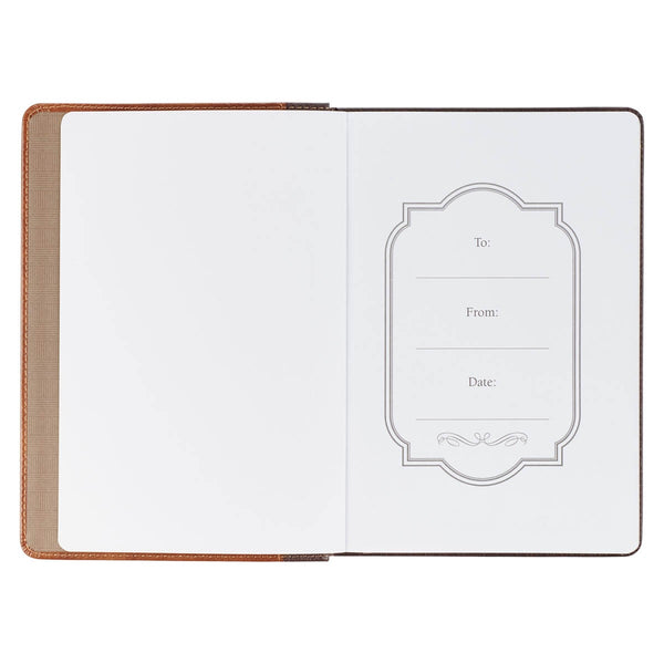 Strong and Courageous Espresso and Saddle Tan Faux Leather Classic Journal - Joshua 1:9