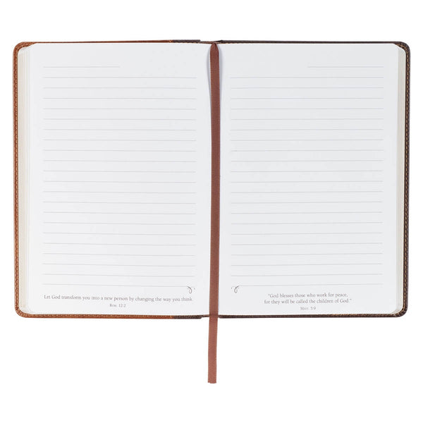 Strong and Courageous Espresso and Saddle Tan Faux Leather Classic Journal - Joshua 1:9