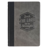 Seek the Lord Black and Gray Faux Leather Classic Journal - 1 Chronicles 16:11 - KI Gifts Christian Supplies