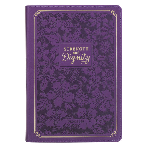 Strength and Dignity Purple Rose Faux Leather Classic Journal - Proverbs 31:25 - KI Gifts Christian Supplies