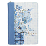 Love Blue Floral Tile Faux Leather Journal with Zipper Closure - John 3:16 - KI Gifts Christian Supplies