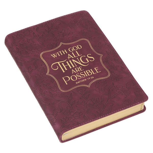 Things Are Possible Burgundy Faux Leather Classic Journal - Matthew 19:26
