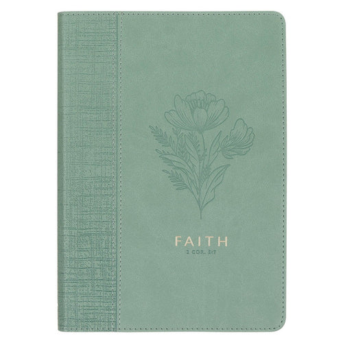 Faith Teal Floral Faux Leather Classic Journal - 2 Corinthians 5:7 - KI Gifts Christian Supplies