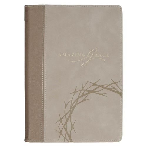 Amazing Grace Taupe Crown of Thorns Classic Faux Leather Journal - Isaiah 53:5 - KI Gifts Christian Supplies