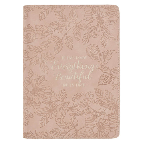Everything Beautiful Blush Floral Faux Leather Journal with Zipper Closure - Ecclesiastes 3:11 - KI Gifts Christian Supplies
