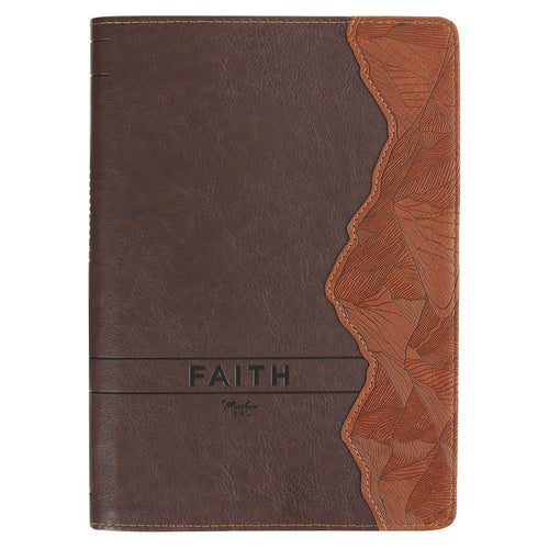 Faith Chestnut Brown Faux Leather Classic Journal with Zipper Closure - Matthew 17:20 - KI Gifts Christian Supplies