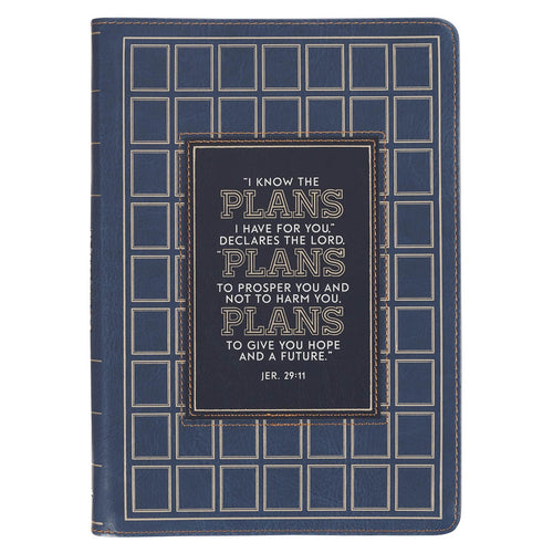 The Plans Modern Blue Grid Classic Journal with Zipper Closure - Jeremiah 29:11 - KI Gifts Christian Supplies