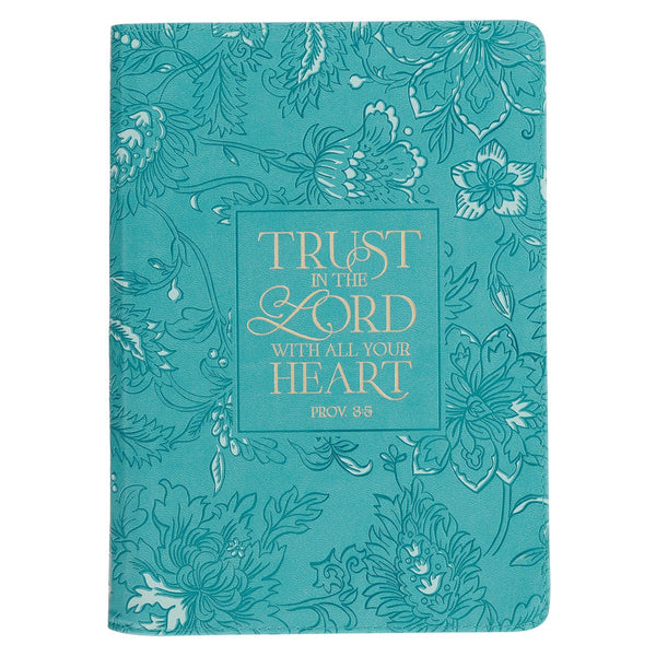 Trust in the Lord Teal Floral Faux Leather Journal with Zipper Closure - Proverbs 3:5 - KI Gifts Christian Supplies