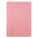 Be Still and Know Geometric Pink Faux Leather Journal with Zipper Closure - Psalm 46:10
