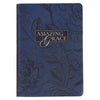 Amazing Grace Navy Blue Floral Faux Leather Classic Journal Zipper Closure - KI Gifts Christian Supplies