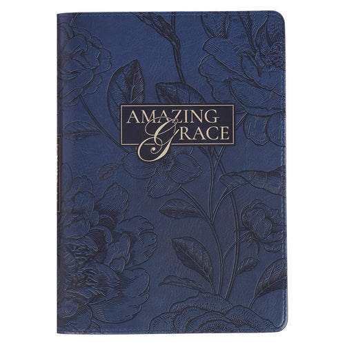 Amazing Grace Navy Blue Floral Faux Leather Classic Journal Zipper Closure - KI Gifts Christian Supplies
