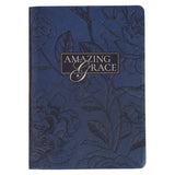 Amazing Grace Navy Blue Floral Faux Leather Classic Journal Zipper Closure - KI Gifts Christian Supplies