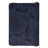 Amazing Grace Navy Blue Floral Faux Leather Classic Journal Zipper Closure