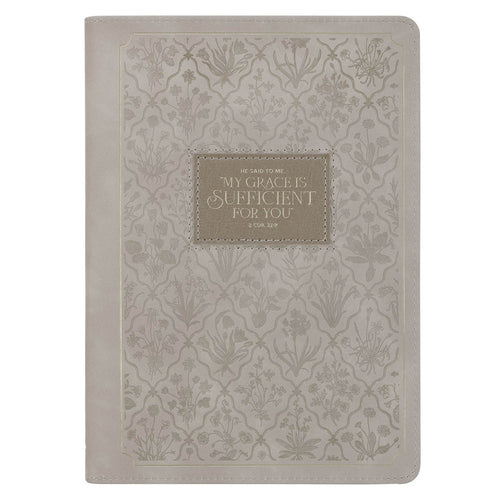 Sufficient Grace Taupe Faux Leather Classic Journal with Zipper Closure - 2 Cor 12:9 - KI Gifts Christian Supplies