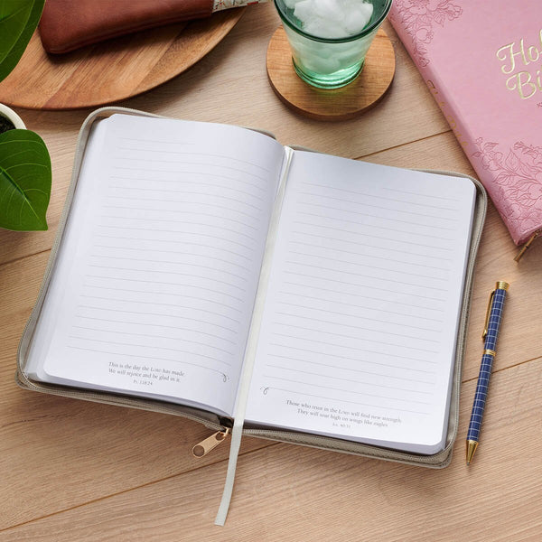 Sufficient Grace Taupe Faux Leather Classic Journal with Zipper Closure - 2 Cor 12:9