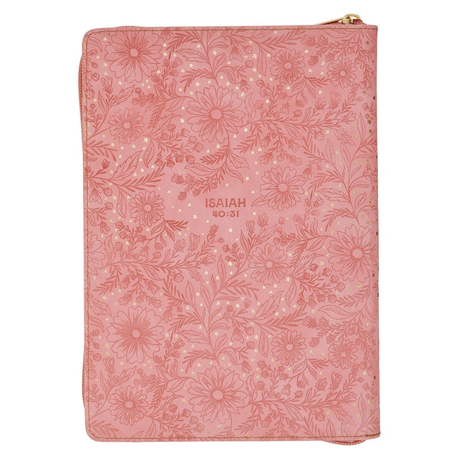 Trust Pink Floral Faux leather Classic Journal with Zipper Closure - Isaiah 40:31